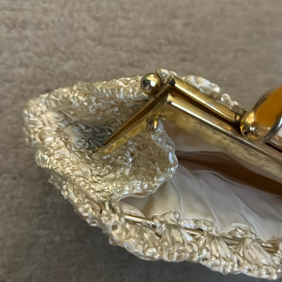 Vintage Large Woven Raffia Top Handle Ivory Cream Granny Core Handbag - Picture 11 of 14